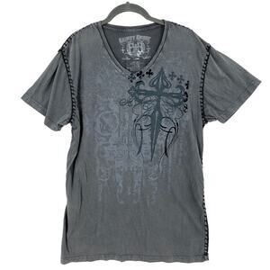 Eighty Eight T Shirt Men's Large Gray Cross Cotton V-Neck Burnout Short Sleeve